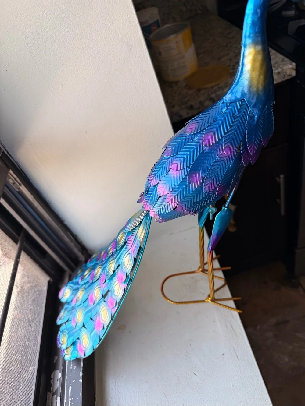 Decorative Metal Peacock Bird Figurine - Blue & Purple Accent